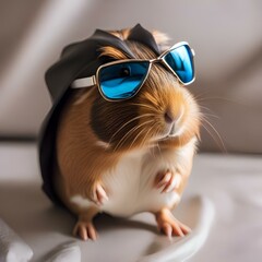 A guinea pig as a superhero, with a mask and a flowing cape5 - obrazy, fototapety, plakaty