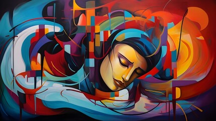 Naklejka premium Colorful abstract wall art of mental health concept , AI generative