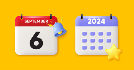 6th day of the month icon. Calendar date 3d icon. Event schedule date. Meeting appointment time. 6th day of September month. Calendar event reminder date. Vector