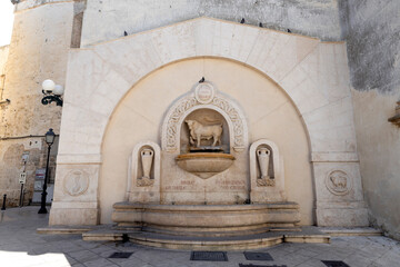 NARDO', ITALY, JULY 17, 2022 - View of the fountain of the Bull in Nardò, symbol of the town in Saint Dominic square, province of Lecce, Puglia, Italy