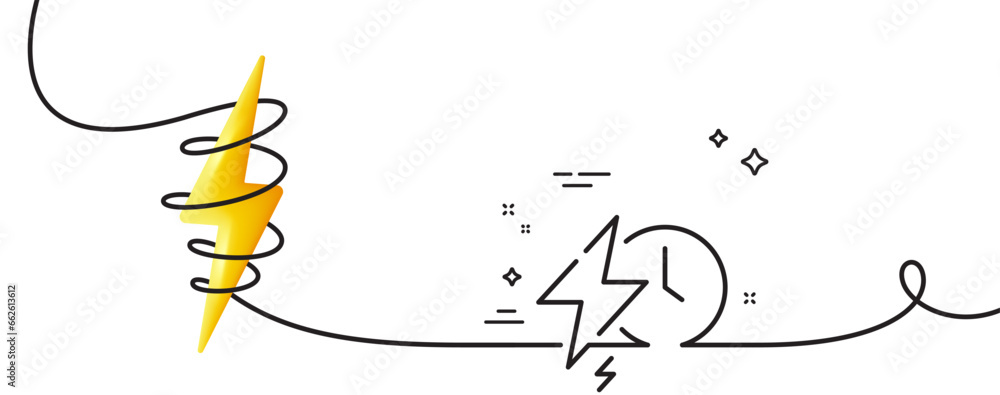 Poster charging time line icon. continuous one line with curl. charge accumulator sign. electric power symb