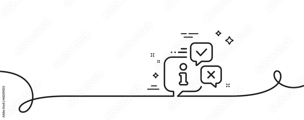 Poster information line icon. continuous one line with curl. info speech bubble sign. help inform symbol. i