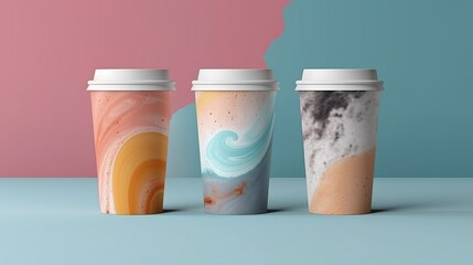 Paper Cups Mockup on Light Background. AI generated