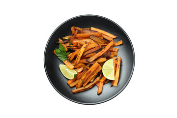 PNG,fried sweet potato in a bowl, isolated on white background