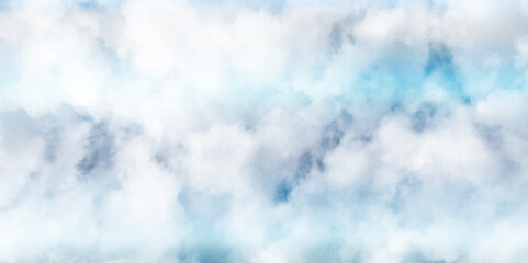 Blue Sky with Clouds. Blue Watercolor Background. Blue, White Watercolor Sky Background.