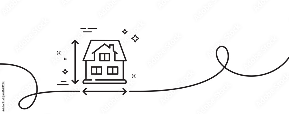 Poster house dimension line icon. continuous one line with curl. building size sign. architecture measureme