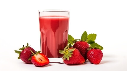 Fresh strawberries and A glass of strawberry juice isolated