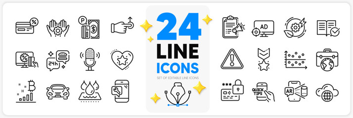 Icons set of Winner medal, Food delivery and Approved documentation line icons pack for app with Waterproof, Online shopping, Employee hand thin outline icon. Warning, Augmented reality. Vector