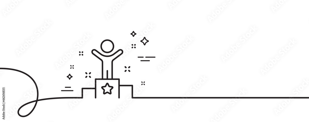 Poster winner podium line icon. continuous one line with curl. success sign. first place award symbol. winn