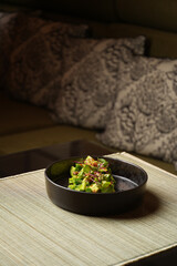 Avocado salad with fresh cucumber almond