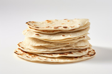 Stack of tortillas on white background