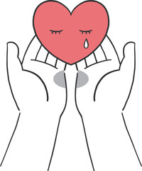 泣いているハートを優しく受け止めるイラスト素材