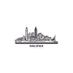 Canada Halifax cityscape skyline city panorama vector flat modern logo icon. Nova Scotia town emblem idea with landmarks and building silhouettes. Isolated graphic