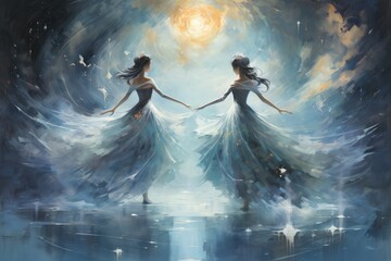 Graceful moonlit dancers, moving in perfect synchrony with the celestial rhythms - Generative AI - obrazy, fototapety, plakaty