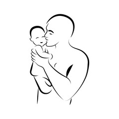 Happy family, father and mother hold a baby in their arms. Outline vector illustration. For front cover, print, logo, etc