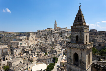 Fototapeta na wymiar Wide panoramic view of the stones of Matera, 