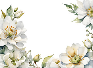 watercolor frame of white flowers - obrazy, fototapety, plakaty