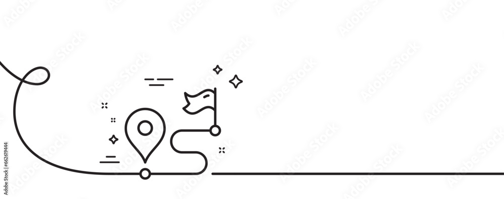 Poster journey line icon. continuous one line with curl. road path sign. route map distance symbol. journey