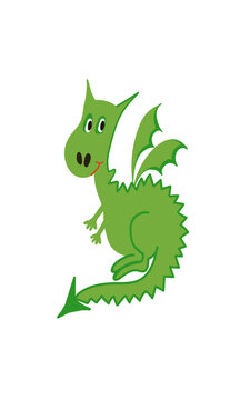 cute green dragon 2024, vector illustration, cartoon postcard