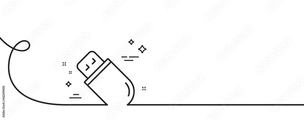 Poster usb stick line icon. continuous one line with curl. computer memory component sign. data storage sym