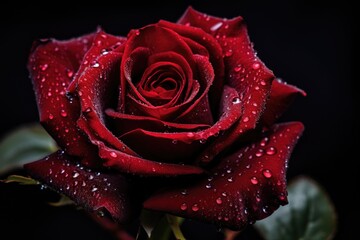 Close up of beautiful dark red rose isolated on black.