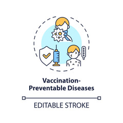 2D editable thin line icon vaccination preventable diseases concept, isolated simple vector, multicolor illustration representing parenting children with health issues.