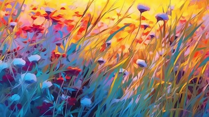Wildflower meadows. Fantasy concept , Illustration painting.