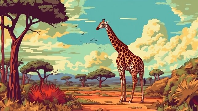 Wildlife safari in Africa. Fantasy concept , Illustration painting.