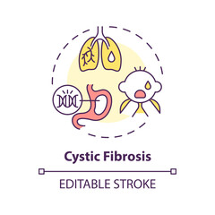 2D editable thin line icon cystic fibrosis concept, isolated simple vector, multicolor illustration representing parenting children with health issues.