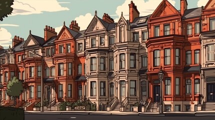 Fototapeta premium Victorian townhouses. Fantasy concept , Illustration painting.