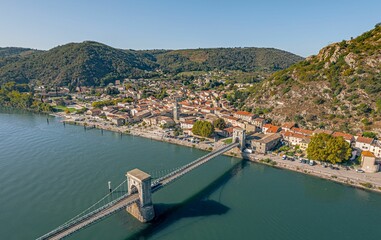 Fototapeta na wymiar Andance vue de drone, Ardèche, Auvergne-Rhône-Alpes, France