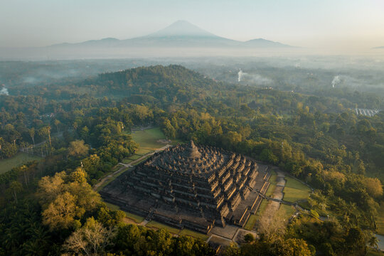 Aerial view of Borobudur (Barabudur) temple, Magelang Regency, Central Java, Indonesia
