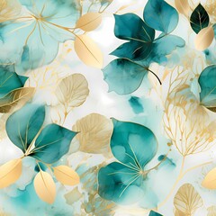 Alcohol ink teal color seamless pattern and background, dreamy feel-Generative AI
