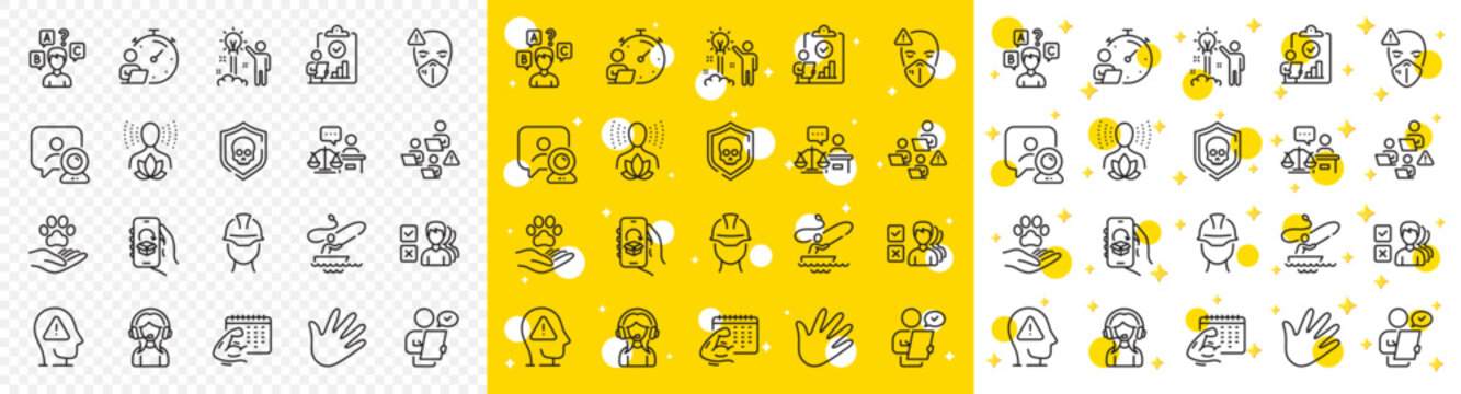 Outline Opinion, Inspect and Hand line icons pack for web with Court judge, Fitness calendar, Pets care line icon. Creative idea, Mental health, Yoga balance pictogram icon. Cyber attack. Vector