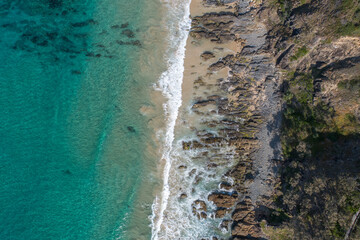 Aerial view of the coast of Byron Bay in Australia