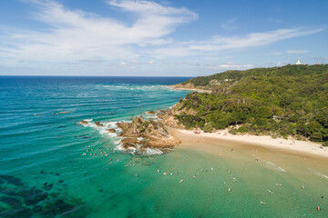 Aerial view of the coast of Byron Bay in Australia