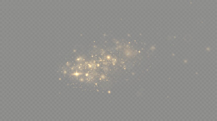 Golden sequins glow with many lights. Glittering dust. Luxurious background of golden particles.