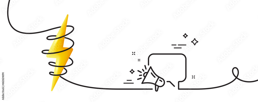 Poster megaphone line icon. continuous one line with curl. advertisement device symbol. brand ambassador sp