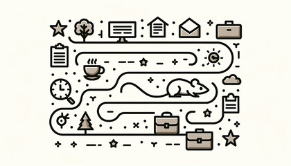 Rat race - vector design of a straightforward line path with small icons representing social settings - Generative AI