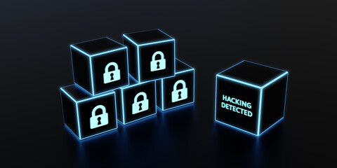 Hacking Detected. Concept meaning activities that seek to compromise affairs are exposed Entering New Programming Codes. 3d illustration