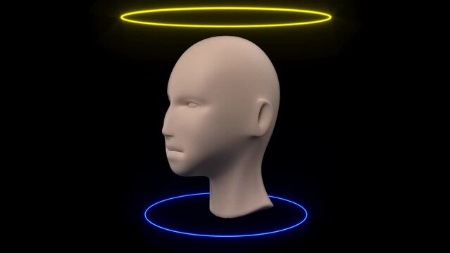 Artificial intelligence head neon circle cyberpunk