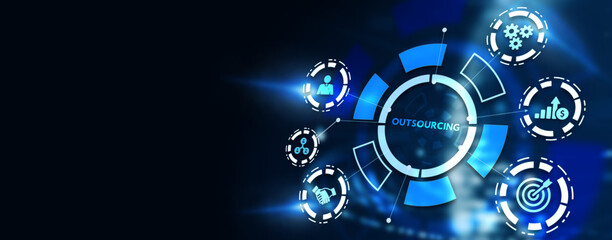 Business, Technology, Internet and network concept. Outsourcing Human Resources. 3d illustration