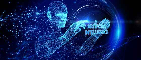 Artificial intelligence (AI), machine learning and modern computer technologies concepts. 3d illustration