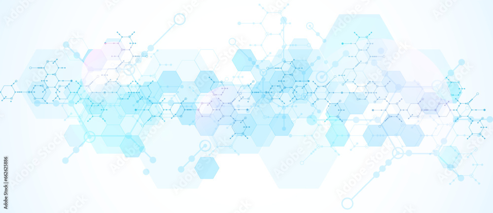 Poster Modern science or technology abstract background using hexagonal shapes.