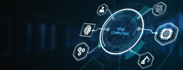 Edge computing modern IT technology on virtual screen. Business, technology, internet and networking concept. 3d illustration