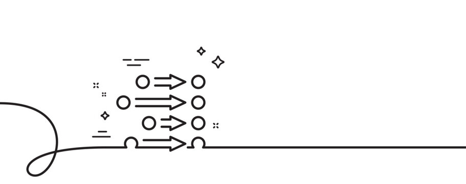 Order line icon. Continuous one line with curl. Align process sign. Alignment sort symbol. Order single outline ribbon. Loop curve pattern. Vector
