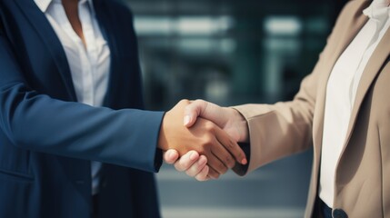 Women's hands. Businesswomen shaking hands while concluding a deal. Business concept.