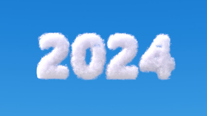 A soft fluffy cloud of the number 2024 on a blue-sky background, concepts of New Year 2024, copy-space. 3d rendering.