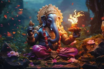 Foto op Aluminium Hindu God Ganesha with flowers © Rudsaphon