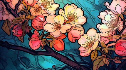 Vibrant springtime blooms. Fantasy concept , Illustration painting.